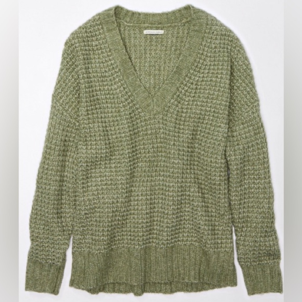 AE woah so cozy waffle V-neck oversized sweater